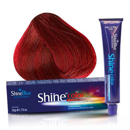 Coloração Creme Shine Blue 6.66 Louro Escuro Vermelho Intenso Borgonha 50g