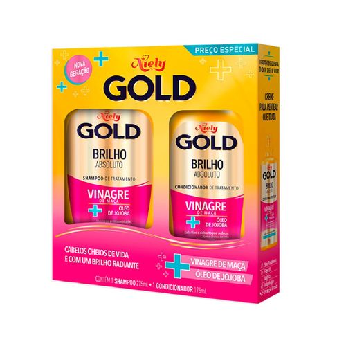 Kit Niely Gold Shampoo 300ml + Condicionador 200ml Vinagre Maça